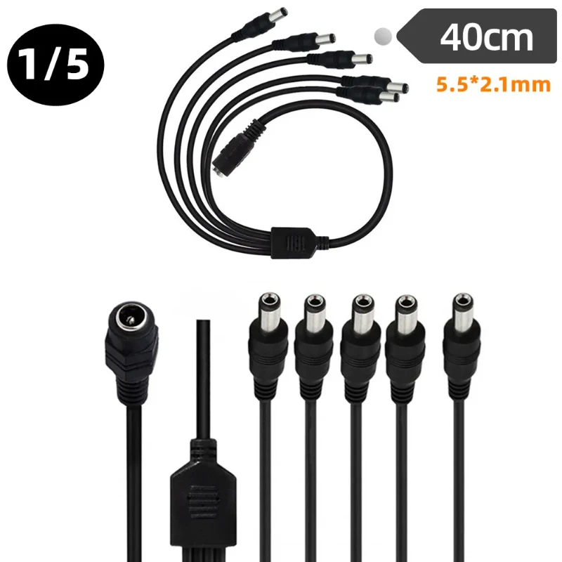 5.1mm X 2.1mm Dc Power Splitter Cable 1 Female To 5 Male Output Y Adapter For Cctv Security Cameras And Led Strip Lights 40cm