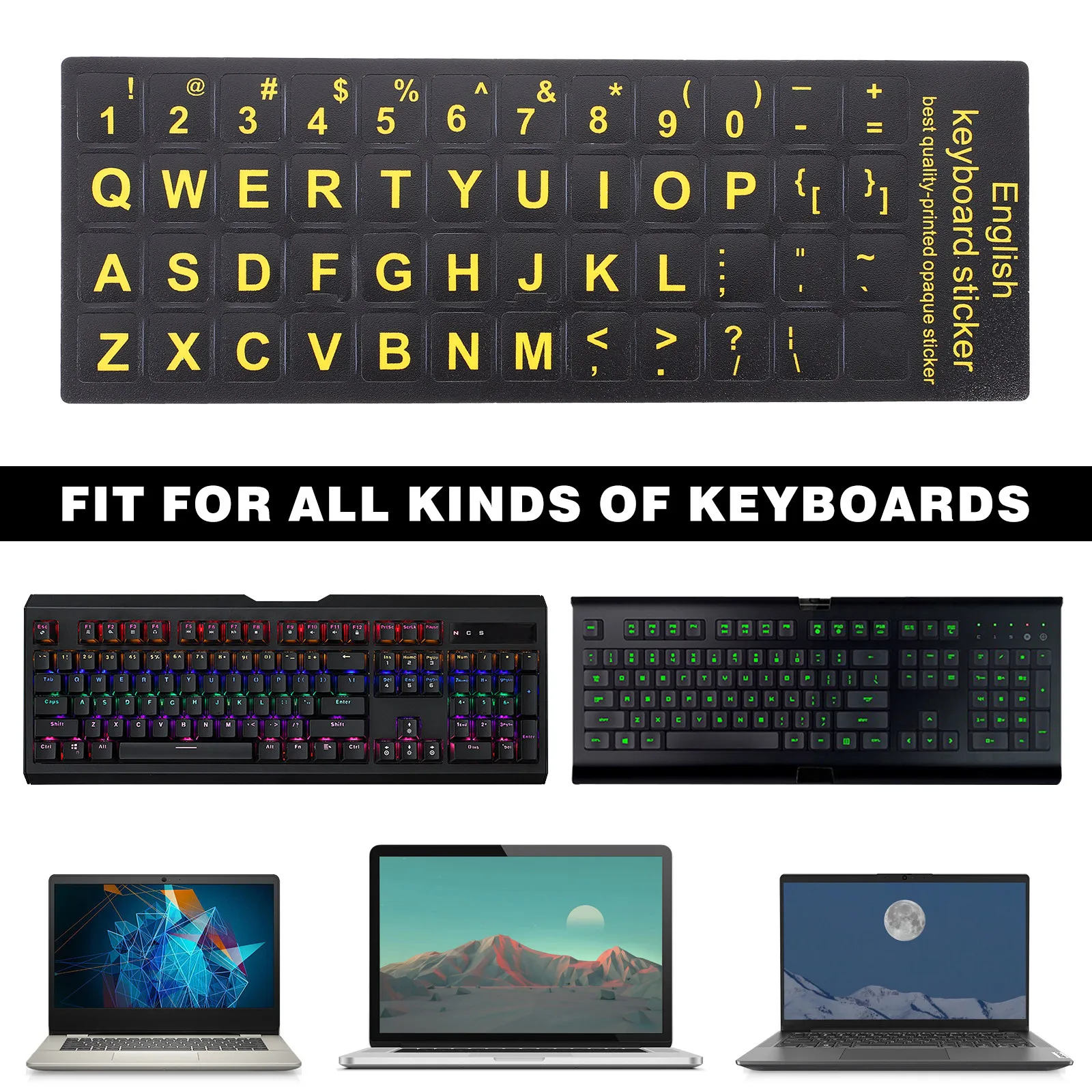 

6 Sheets Keyboard Stickers for Computer Laptop Notebook Universal English Language Replacement Labels Premium PVC Material