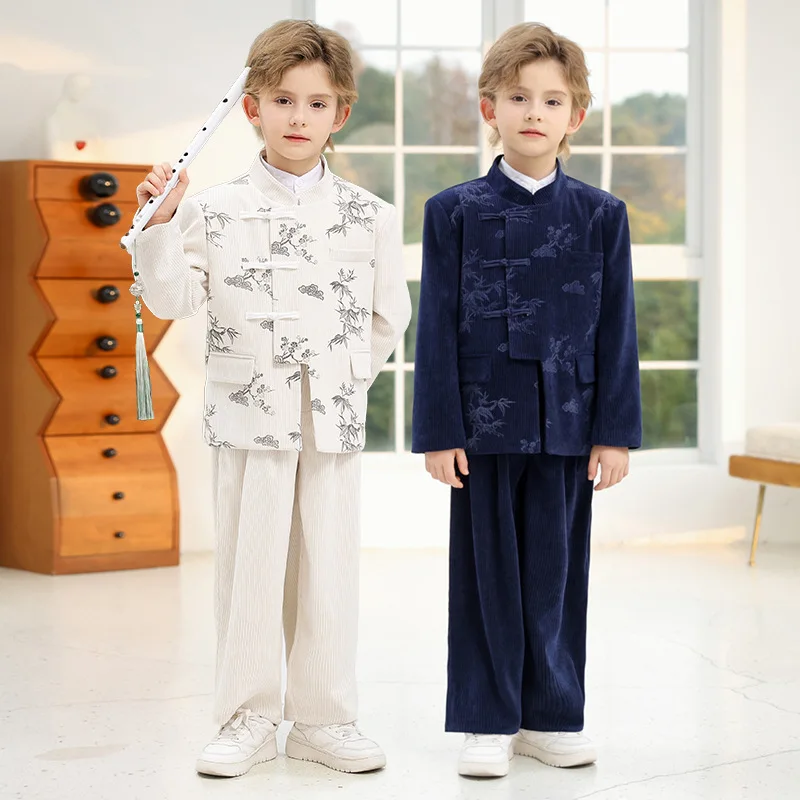 

Детские осенние костюмы из 2/3 предметов для мальчиков в стиле Тан, детский костюм Чжуншань с воротником-стойкой для мальчиков, ретро костюм для выступлений для мальчиков от 1 до 10 лет