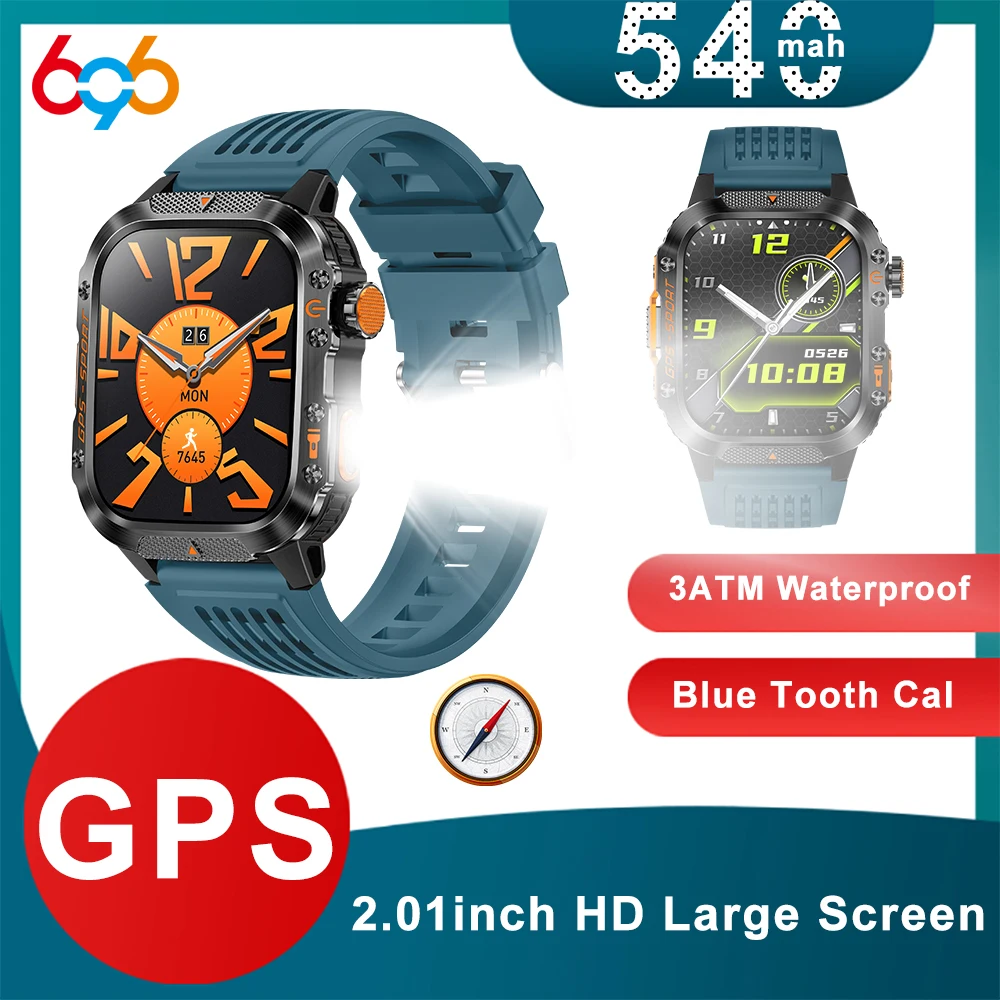 

GPS Outdoor Sports Compass Blue Tooth Call Smart Watch Waterproof Flashlight Heart Rate Health Smartwatch Information Reminder