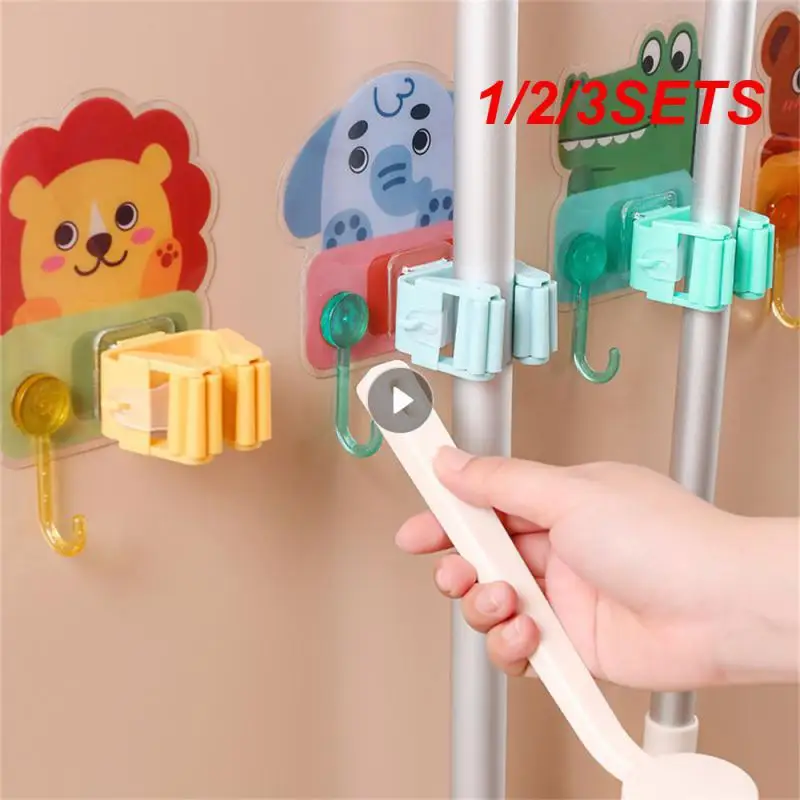 1/2/3SETS Storage Rack Broom Clip Multifunction Adsorption Firmly Bonded Moisture-proof Mop Clip Strong Cute