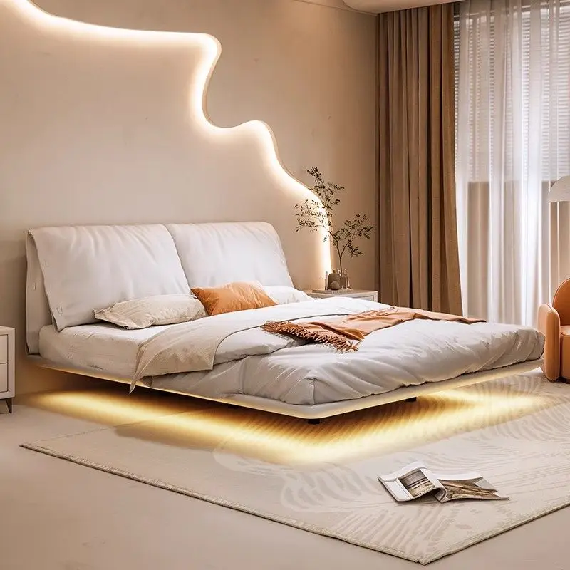 

Support Lumbar Double Bed Set Light Beige Modern Household Bases Frames Bed Bedroom Sets Solid Wood Cama Box Casal Furniture
