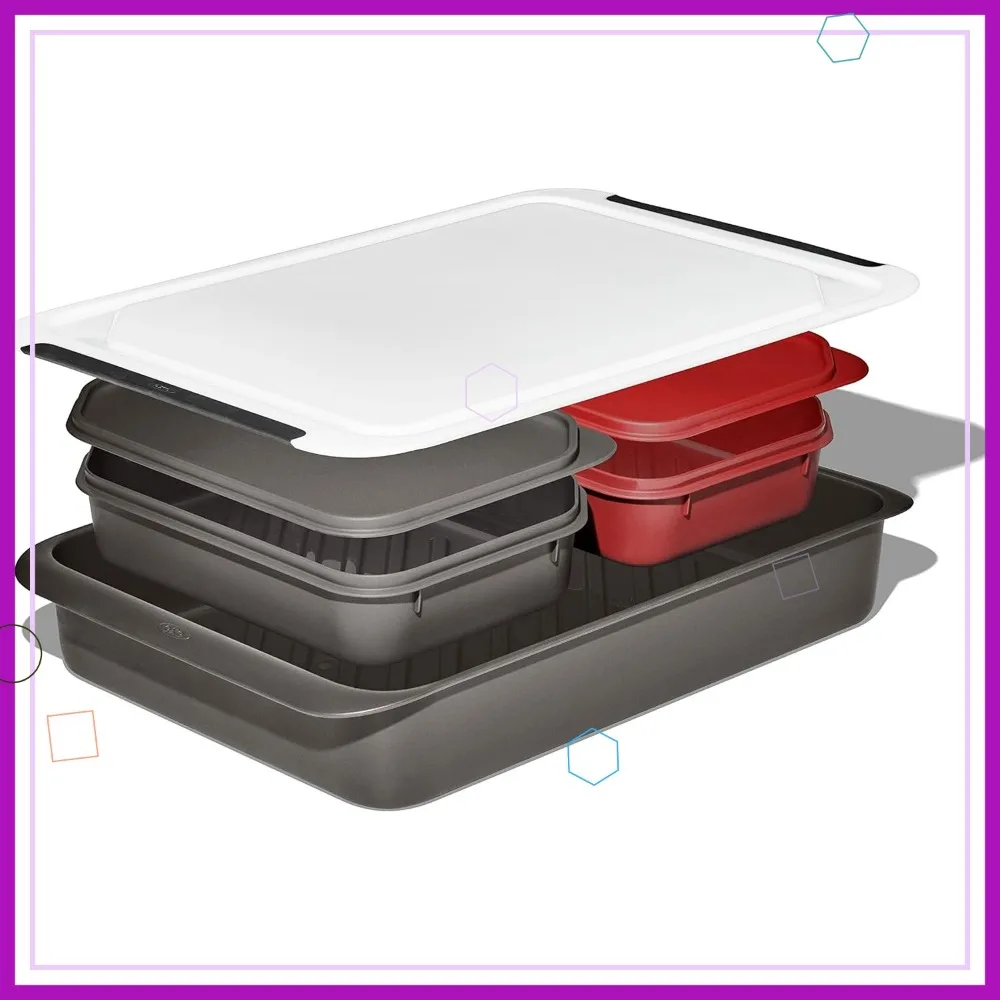 

6-Piece Grilling Prep and Carry Set with Cutting Board, Trays, and Lids
