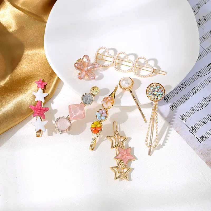 Fashion Pearl Crystal Acrylic Hair Clips Set for Women Candy Colors Geometric Hairpin Jewelry Girl Hair Accessories Bangs Clip