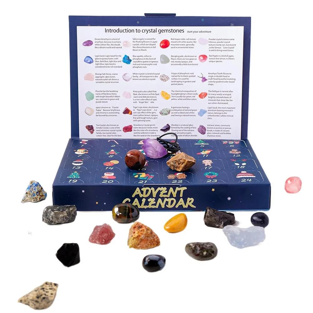 

24Pcs 24 Boxes Christmas Crystal Advent Calendar Polished Gravel Natural Stones Mineral Rock Stone Collections Surprise Ornament