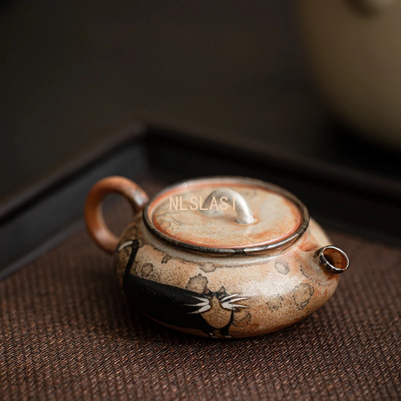 1pcs Handmade painted silver ceramic teapot Ball hole filter tea single pot Kung Fu Tea Maker