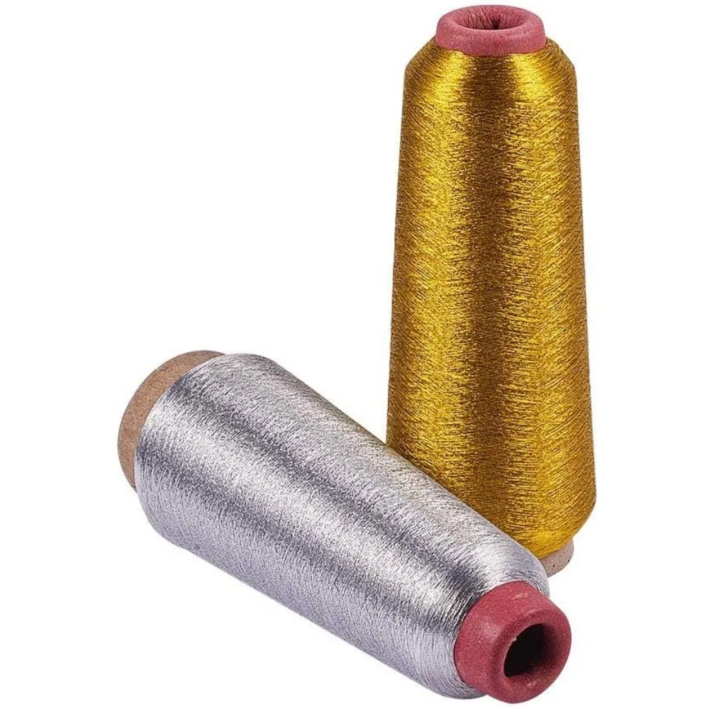 2 Spools 6500 Yards Gold Silver Machine Embroidery Threads Polyester Sewing Thread Cross Stitch Floss for Making Handicraft