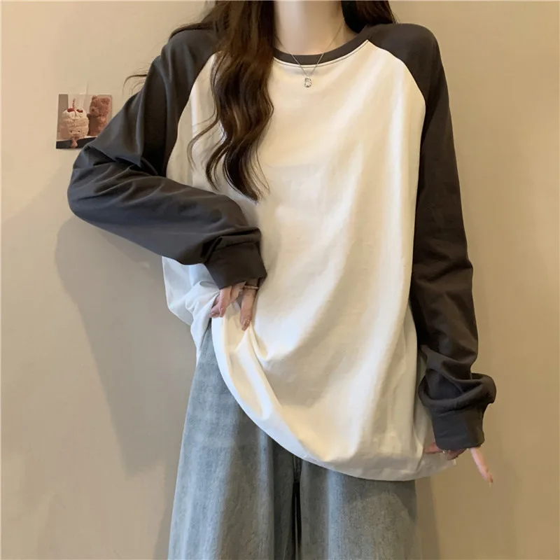 

Foreign Trade Real Shot Raglan Long Sleeve T-Shirt For Women, Spring And Autumn New Style, Plus Size Loose Mid-Length Color
