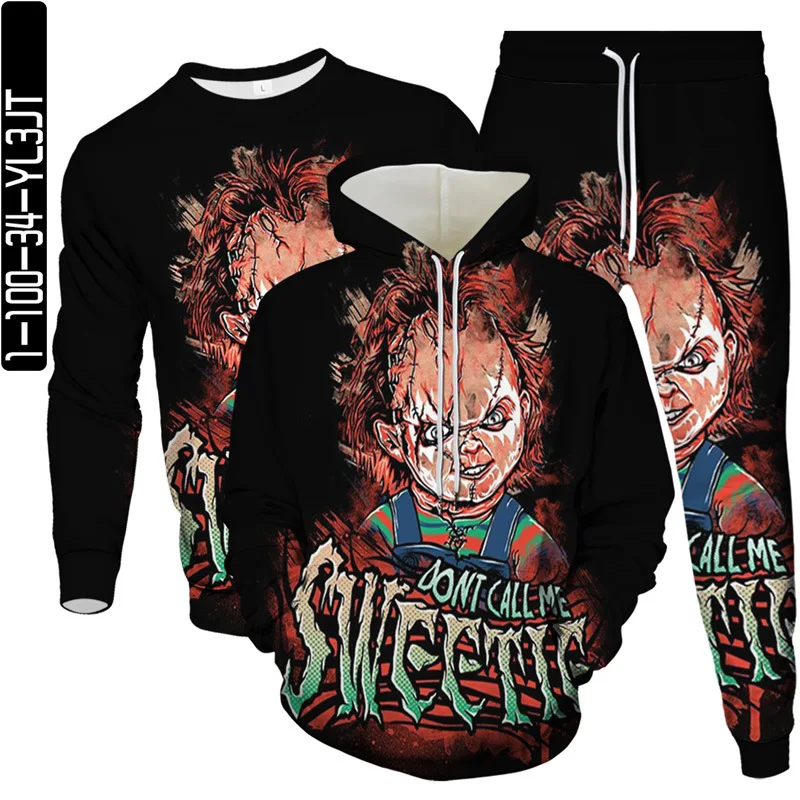 

Holloween Punk Horror Movie Chucky Anime Printed Men Tracksuit Clothes Women 3Piece Set Hoodies Sweatshirt Pants Suit Size S-6XL