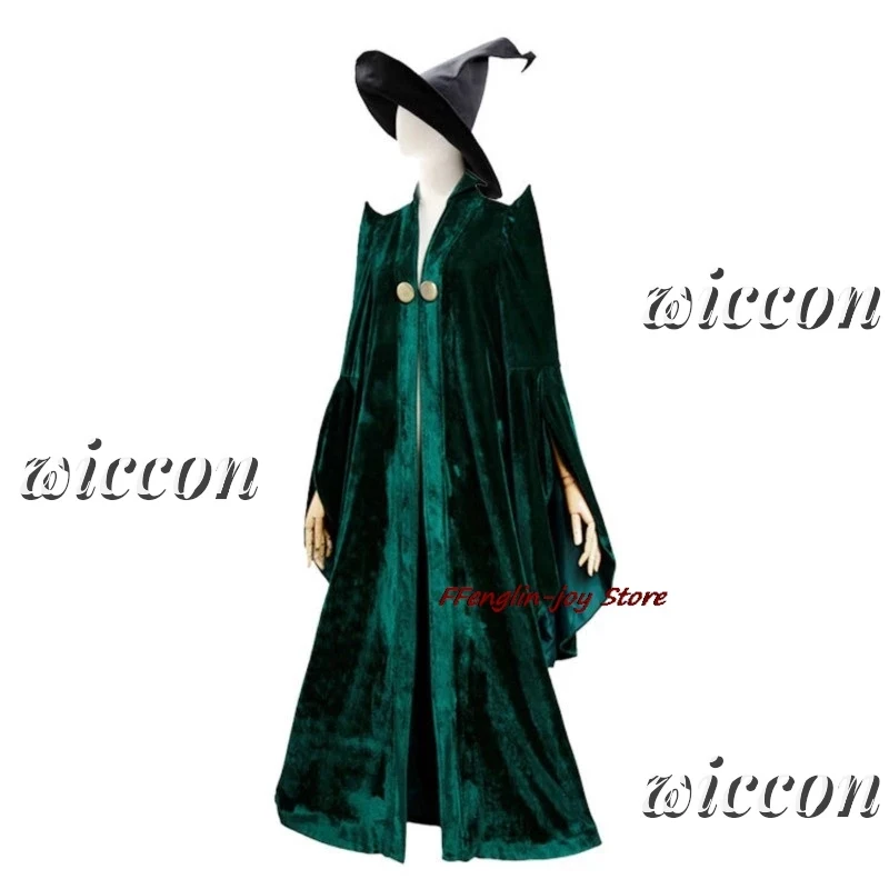 

❤2026❤ McGonagall Professor Cosplay High Quality Professor Costume Dress Green Cape Velvet Cloak Hat Halloween Carnival Women C❤