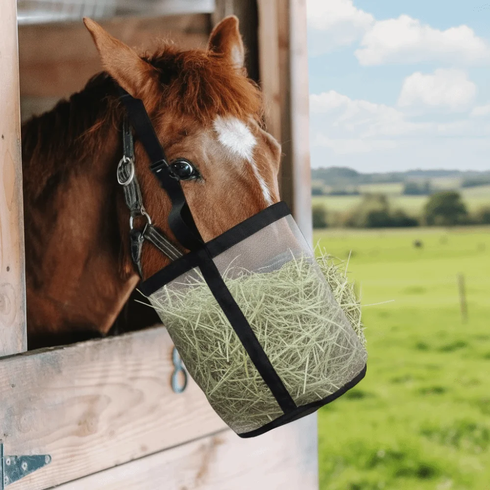 

Multi-color Leak-Proof Horse Feeding Bag Adjustable Mesh Hay Feeder Tote Elastic Breathable Mouth Dry Grass Bag Equine Care