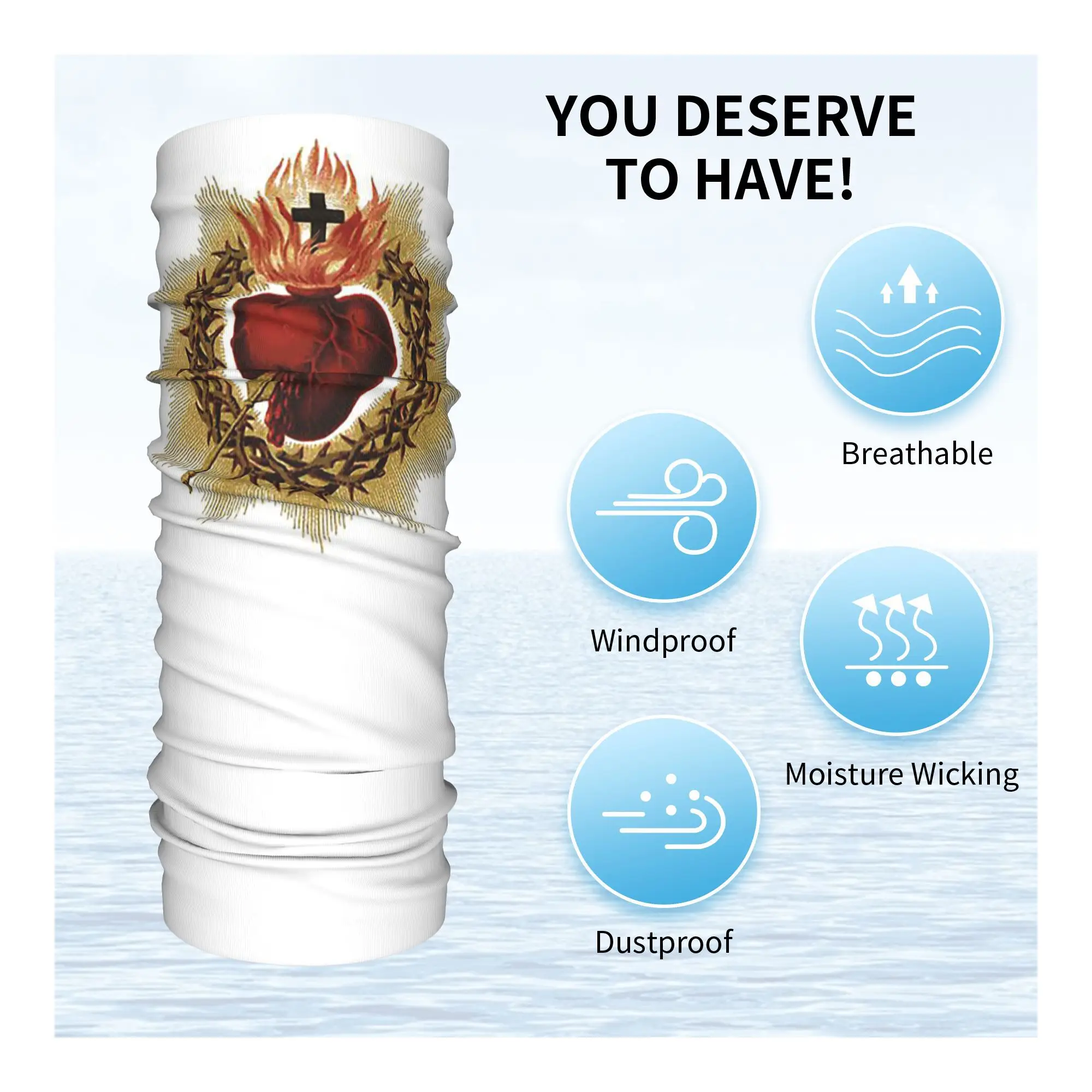 Pañuelo católico del Sagrado Corazón de Jesús, polaina para el cuello, bufanda mágica estampada, máscara facial cálida para correr para hombres, mujeres y adultos a prueba de viento