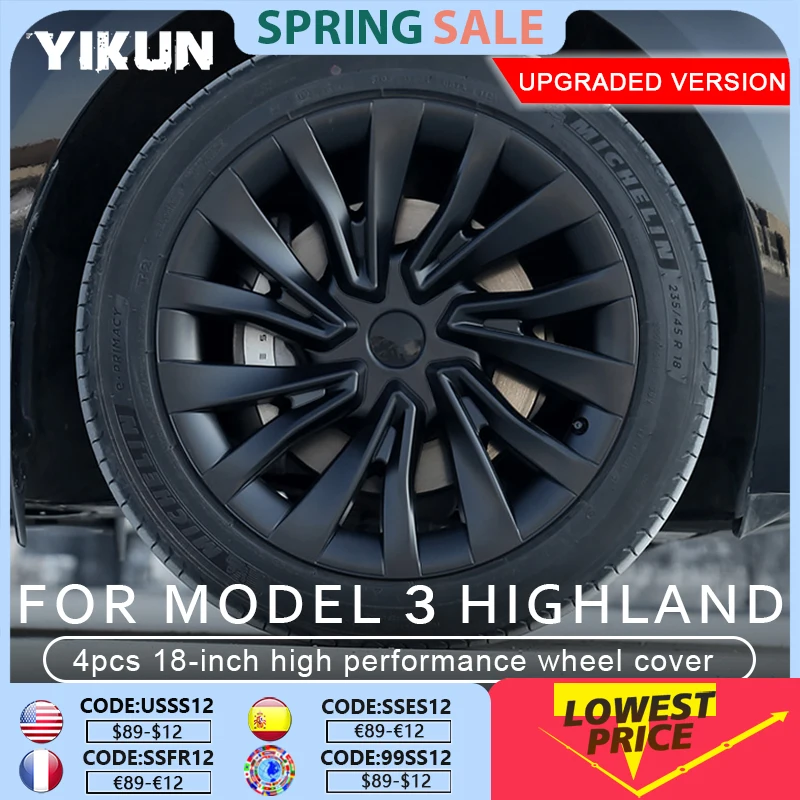 4PCS Kołpak do nowej Tesla Model 3 Highland 2024 18-calowy kołpak do wymiany samochodowych pełnych osłon felg Akcesoria