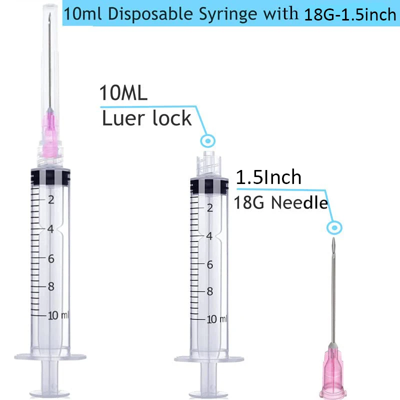 100pcs 10ml/cc Disposable Sterile Luer Lock Syringe With Needle 18G 1.5inch Individually Packed for Measuring Fluid, Lab Use
