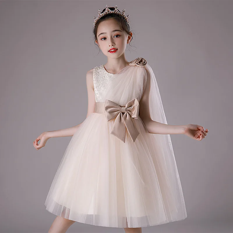 

Summer white girl party dress 6 years children's performance kids wedding dresses pink 8Y