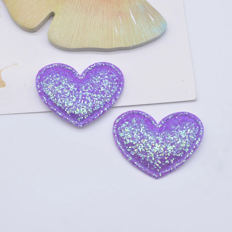 50Pcs 35*30mm Glitter Fabric Padded Heart Applique for DIY Headwear Hair Clips Headbands Decor Hats Clothes Accessoies Patches