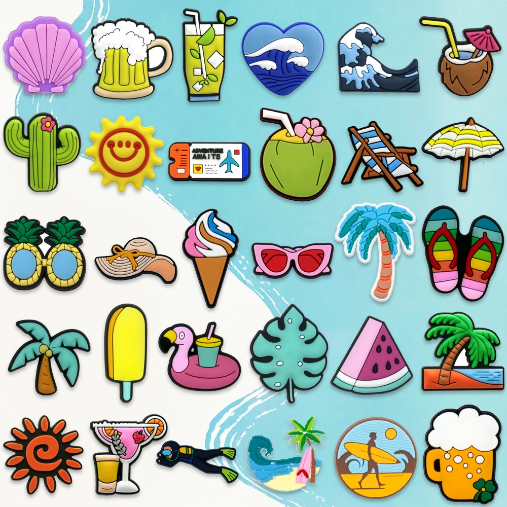1/30 Stück Hawaii Schuh Charms Sonnenschein Meer Kaltes Bier Schuh Dekorationen Sonnenschirm Sonnenbrille Liege Sandalen Pins Zubehör – Detail 7
