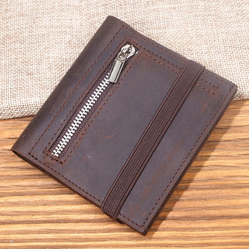 2024 Genuine Leather Wallet For Men Male Vintage Cowhide Short Bifold Small Slim Men's Purse Card Holder With Zipper Coin Pocket