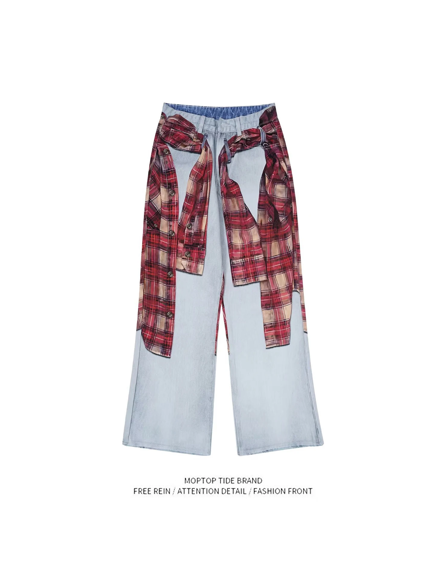 

Мужские джинсы-брюки прямого кроя из денима с цифровым принтом в клетку, свободные, повседневные, удобные, дышащие, из полиэстера, весна-лето