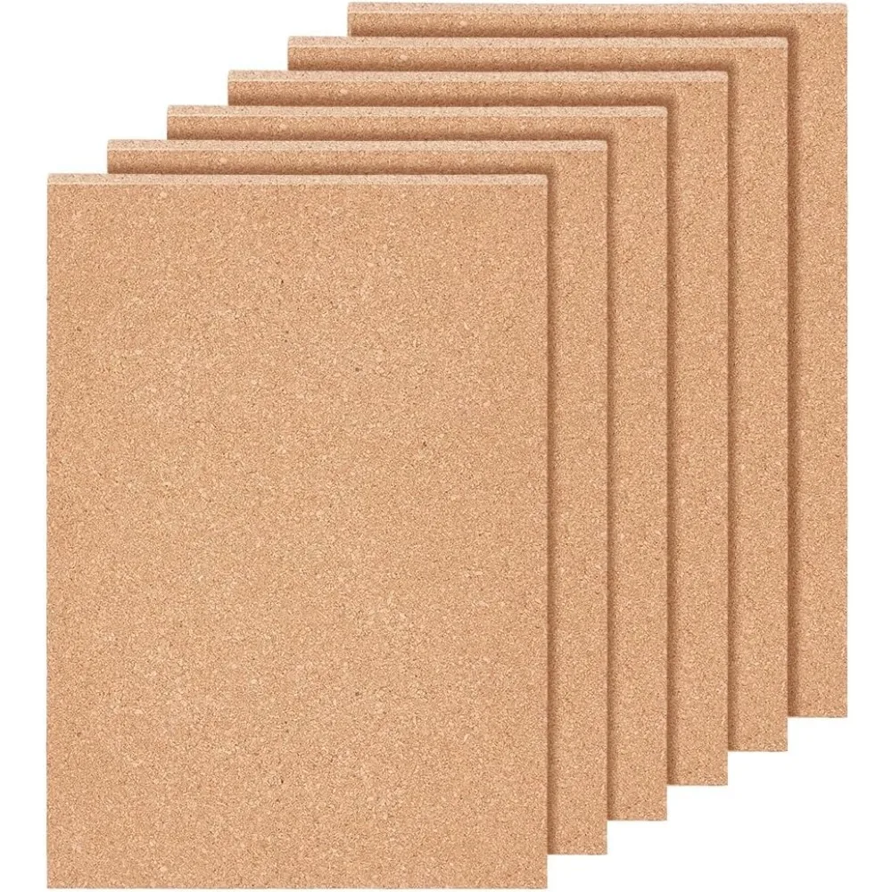 6PCS Cork Sheet, 12x8inch Sandy Brown Cork Board, Insulated Cork Coasters, for Kitchen Hot Pads, Coasters and Announcement