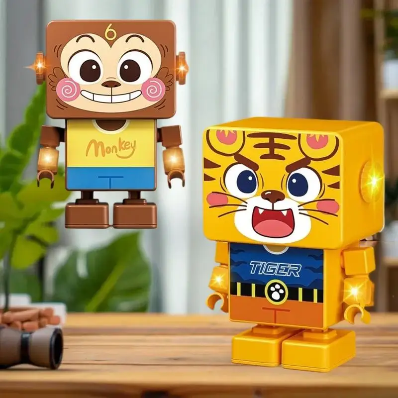 Unieke vorm 2 versnellingsschakelaars Kinderspeelgoed voor 3+ dansende beer Aap Tijger: 1 stuks met verlichtende en dansende robotmodus
