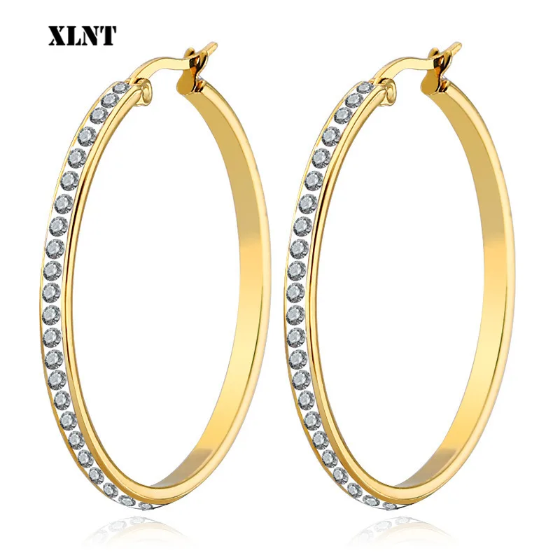 XLNT 2019 Fashion Hoop Earrings With Rhinestone Circle Earrings Simple Earrings Big Circle Gold Color Loop Earrings For Women