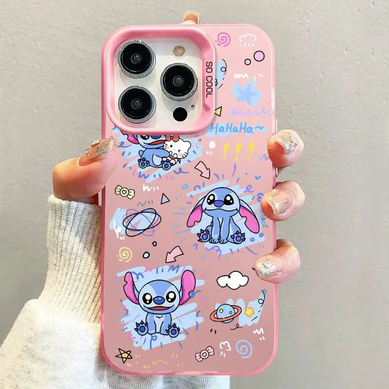 Disney New Stitch Happy Phone Case For 16 15 14 13 12 11 Pro Max XR XS Max 12 13 Mini 7 8 Plus Y2K Anti Fall Back Cover