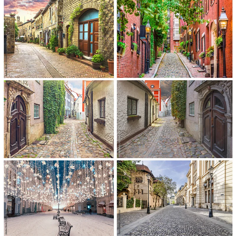 

Vintage European Street View Scenery Photography Backdrops Props Wedding Portrait Photo Backgrounds Studio 211229 JJD-02