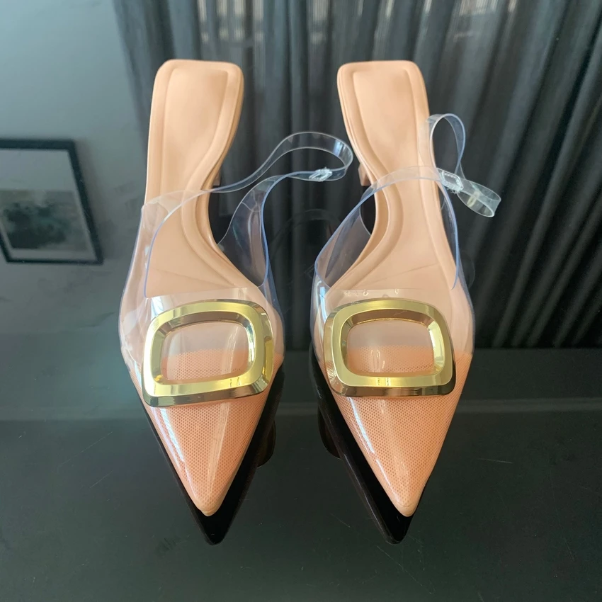 Luksusowe markowe damskie buty na wysokim obcasie PVC modne sandaลy 2024 letnie przezroczyste buty damskie pantofle Plus rozmiar 42