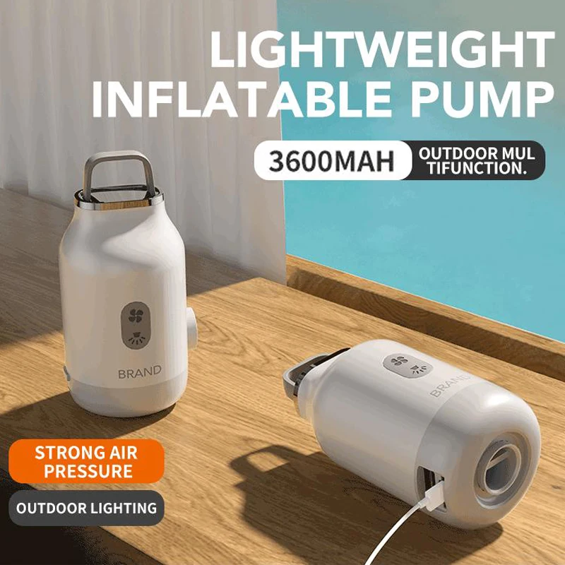 Electric Air Pump Inflator Battery Rechargeable Air Compressor Portable Camping Light for Floating Bed Inflatable Swimming Pool