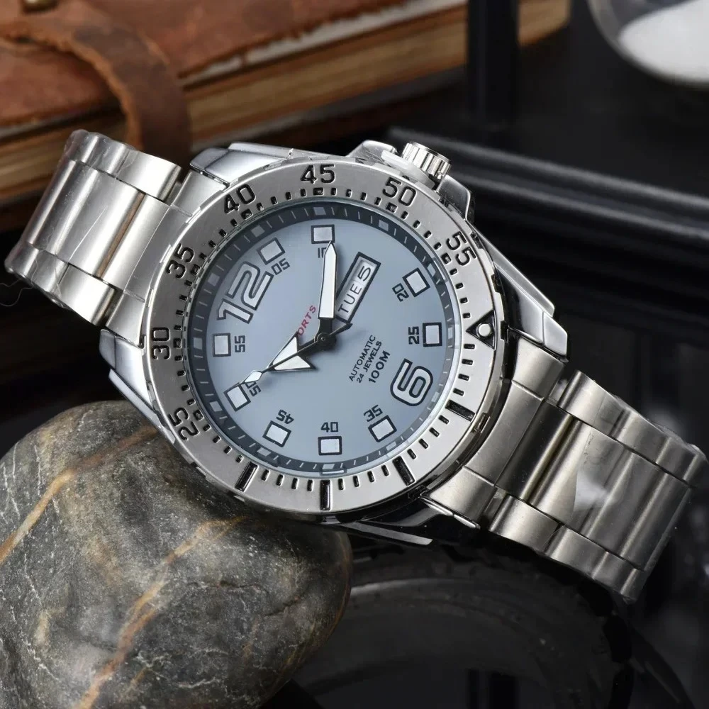 Luruxy Multi Functional Stainless Steel Series Steel Band Watch Strap Multi Functional Timing Watch Men's Quartz Watch Clock