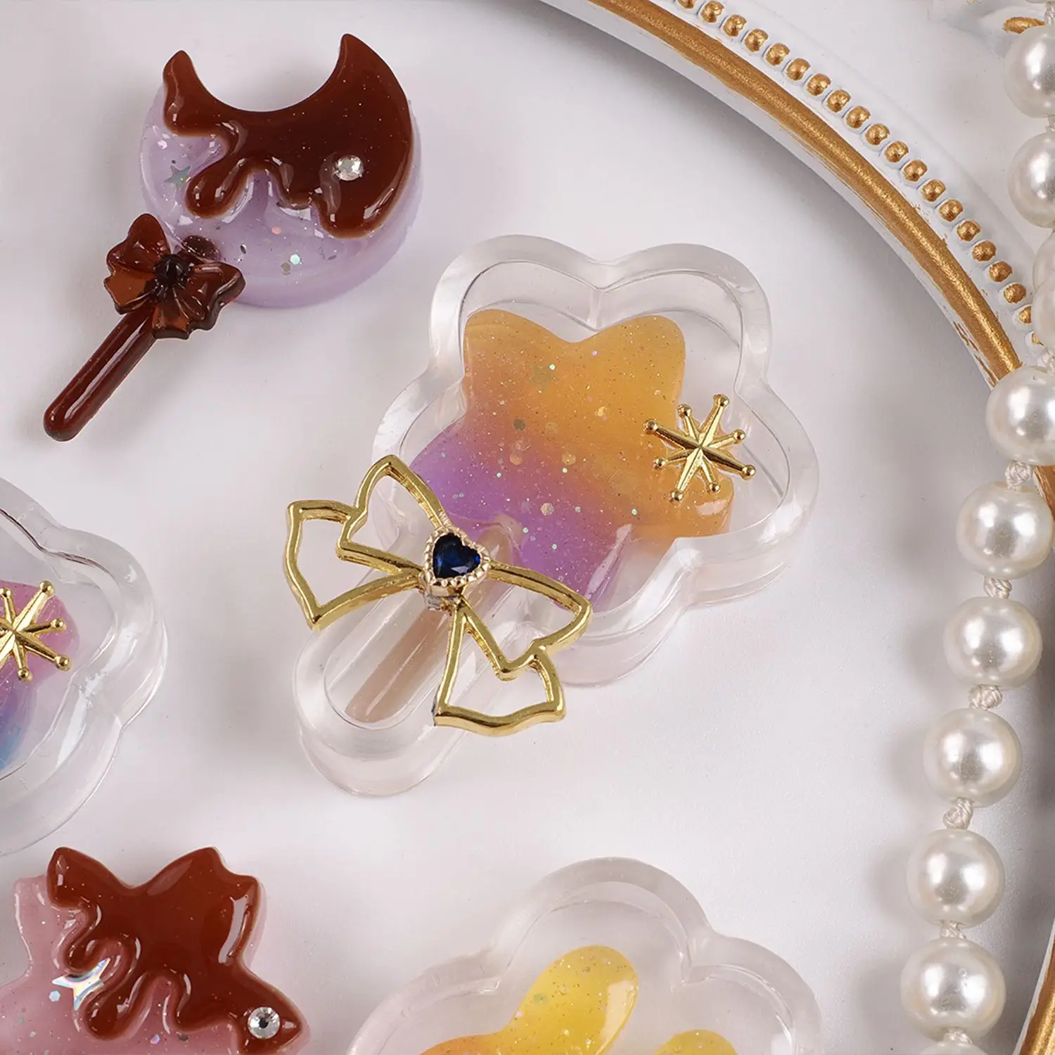 1Piece Flowing Sand Lollipop Silicone Mold Cute Star Rabbit Cat Shaped Stick Mold DIY Crystal Transparent Resin Jewelry Mould