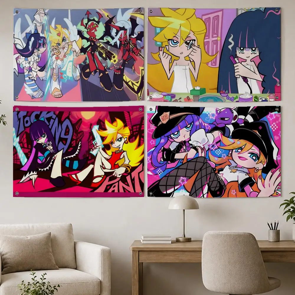 Cult Anime Panty & Stocking Flags Room Home Decor Wall‑Hanging Art Banner, Outdoor for Bedroom Party Background Decoration