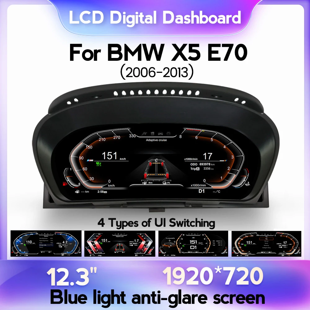 EU Store 12.3 Inch Of UI Switching Blue light anti-glare HD Screen For BMW X5-E70 2006-2013 CIC CCC System LCD Digital Dashboard