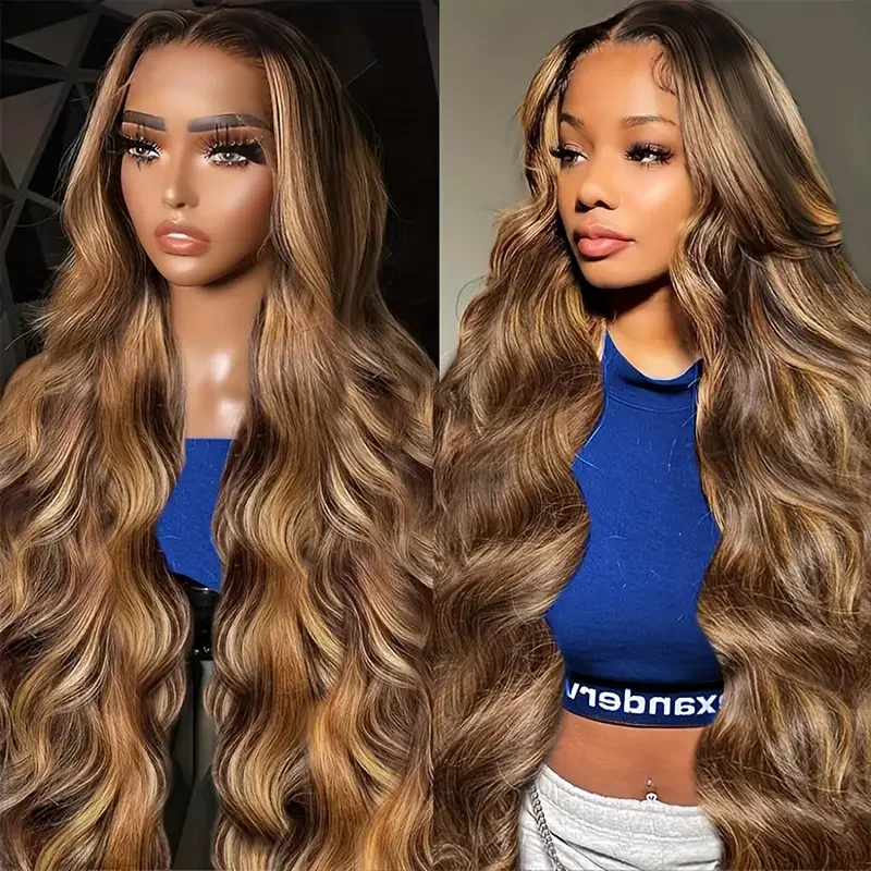 

250% Density Highlight Transparent Lace Frontal Wigs 13x4 Body Wave Lace Front Wig Blonde Highlight Colored Human Hair Wigs