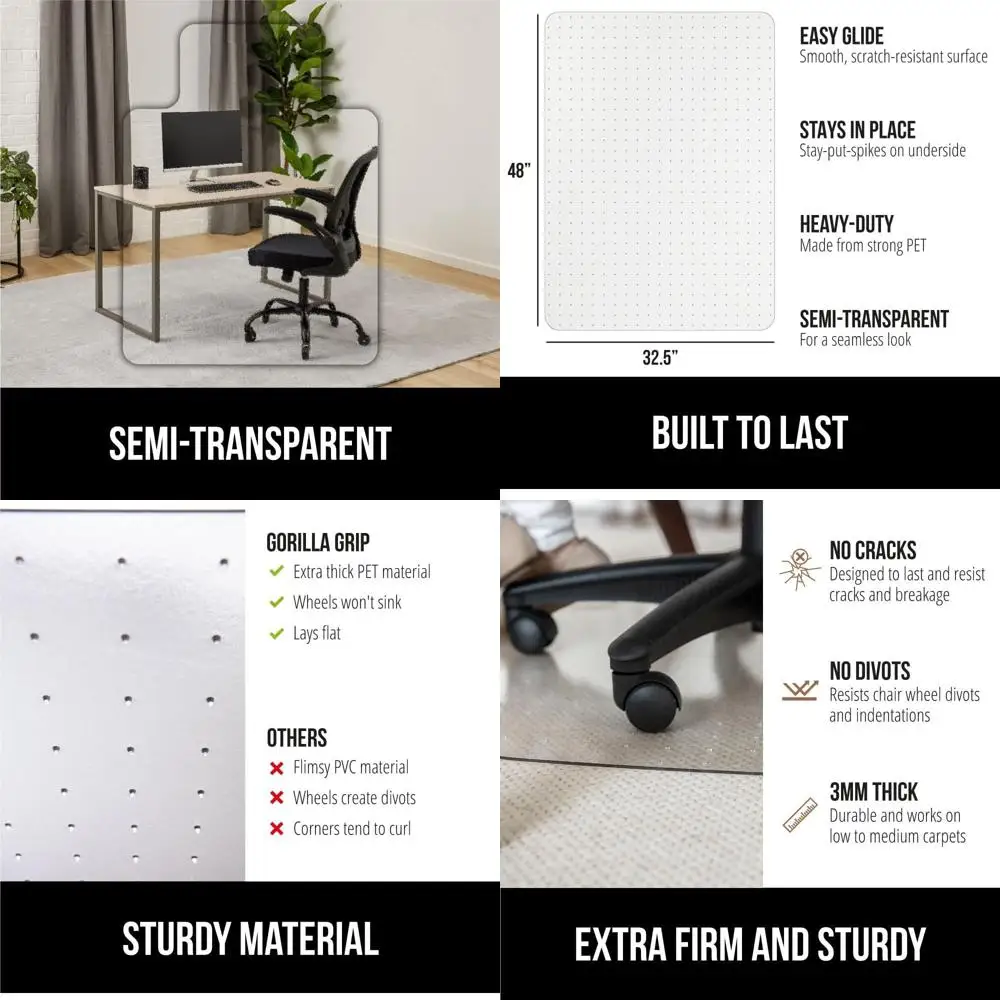 

Противоскользящий прозрачный коврик для офисного кресла, гладкий, из прочного пластика, для защиты ковровых покрытий, 32.5x48