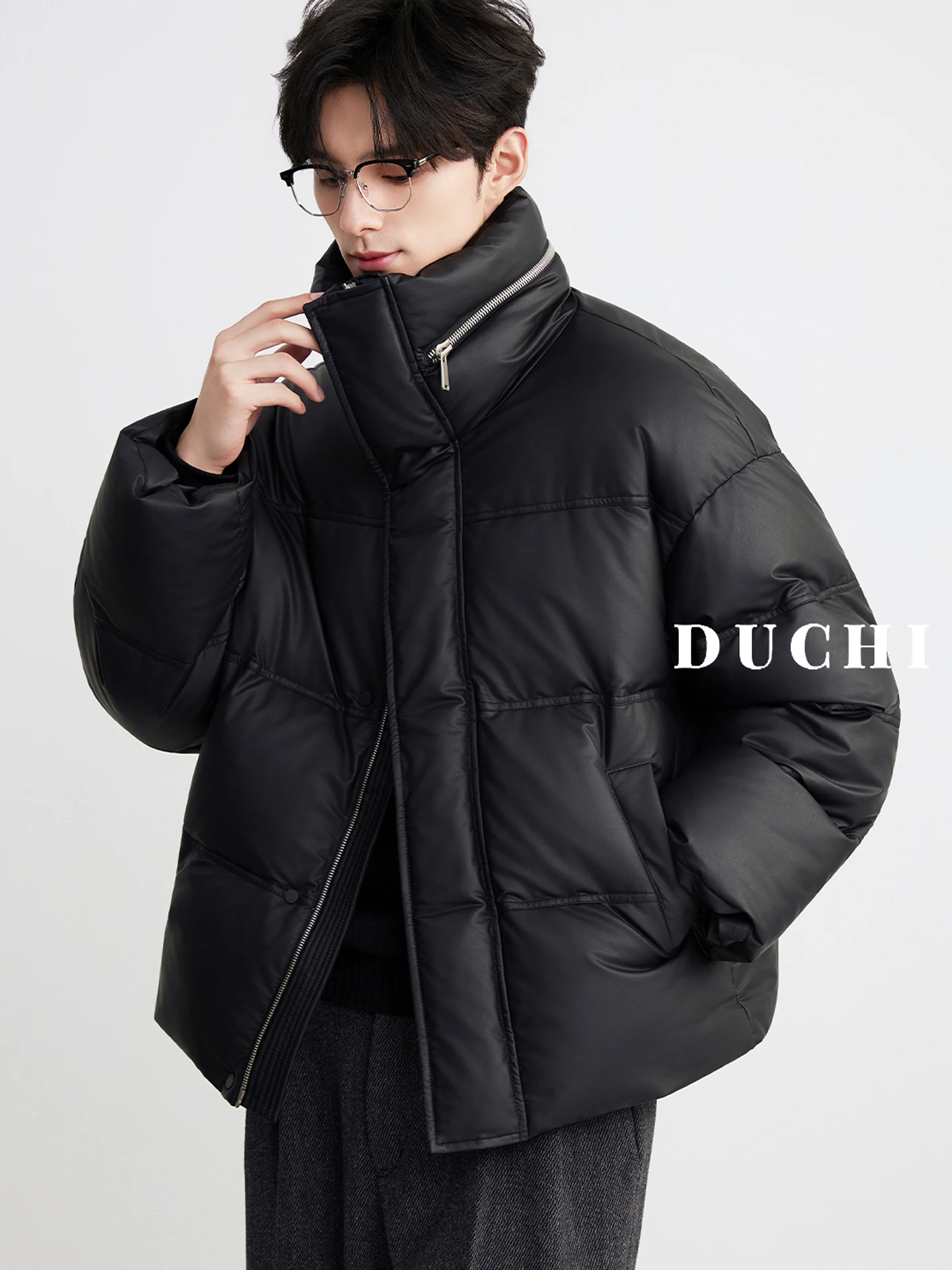 

Мужская утепленная куртка из искусственной кожи с воротником-стойкой, на 90% из белого утиного пуха, ветрозащитная, зимняя, новинка