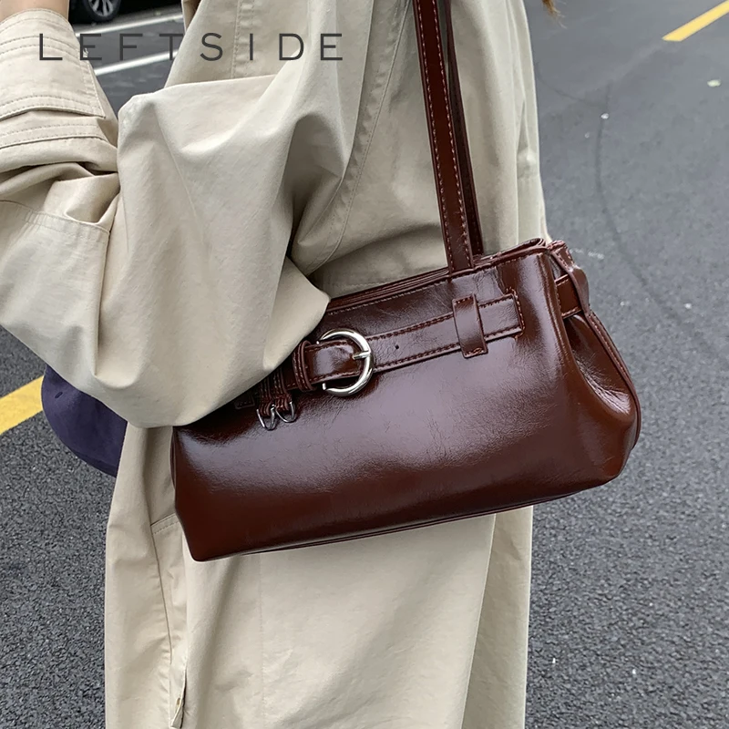 

LEFTSIDE Women's PU Leather Shoulder Bag 2025 Winter New Fashion Retro Underarm Bag Luxury Brand Designer Handbags Tote Bags