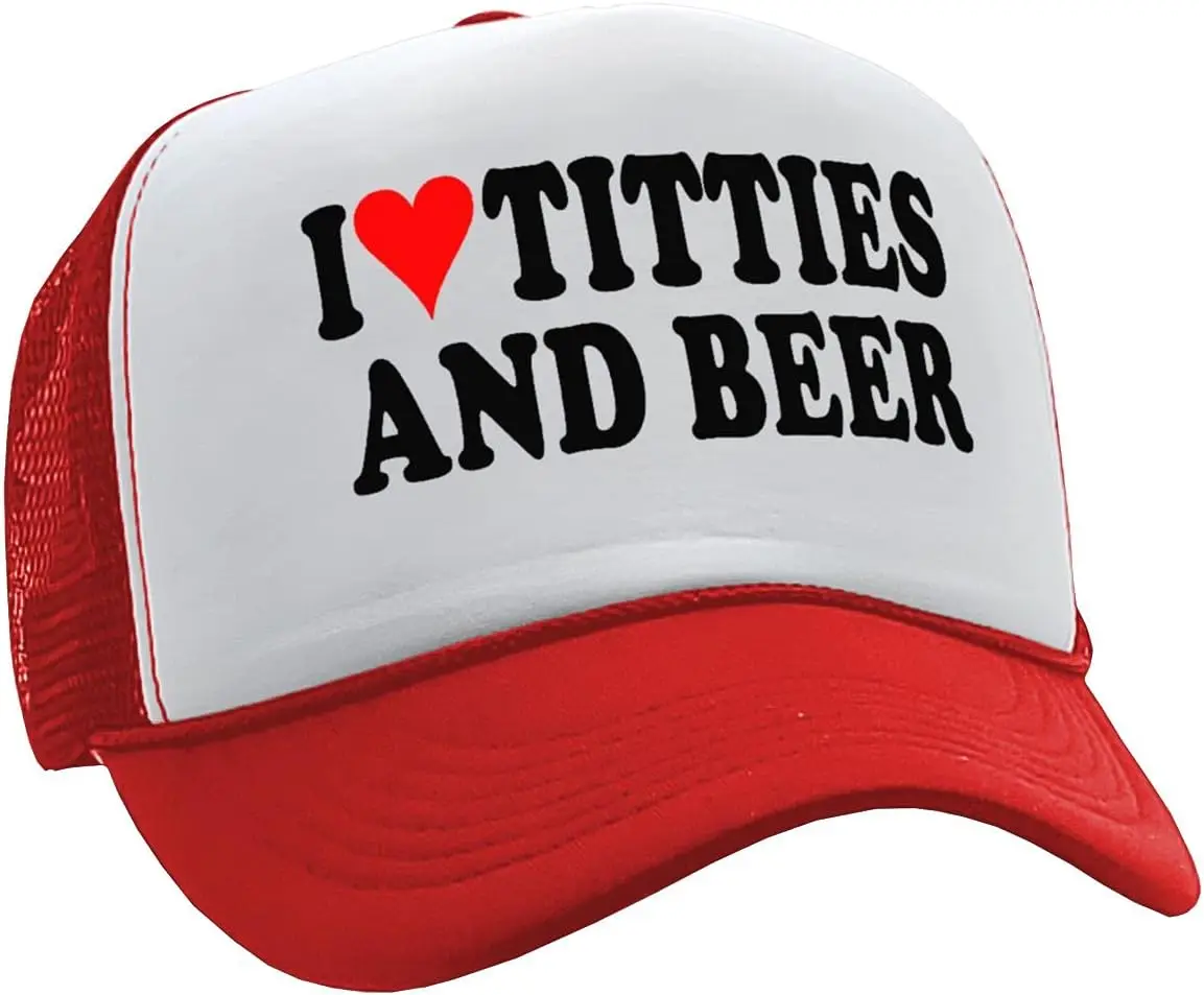 I Heart Titties and Beer - Love Funny Gag - Vintage Retro Style Trucker Cap Hat