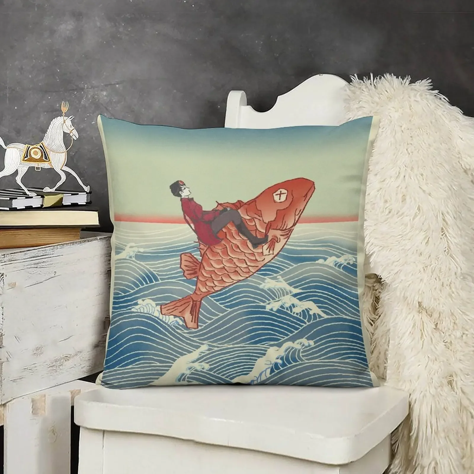 

Tannis Rides the Fish Throw Pillow Marble Cushion Cover Christmas Covers Pillows Aesthetic pillow