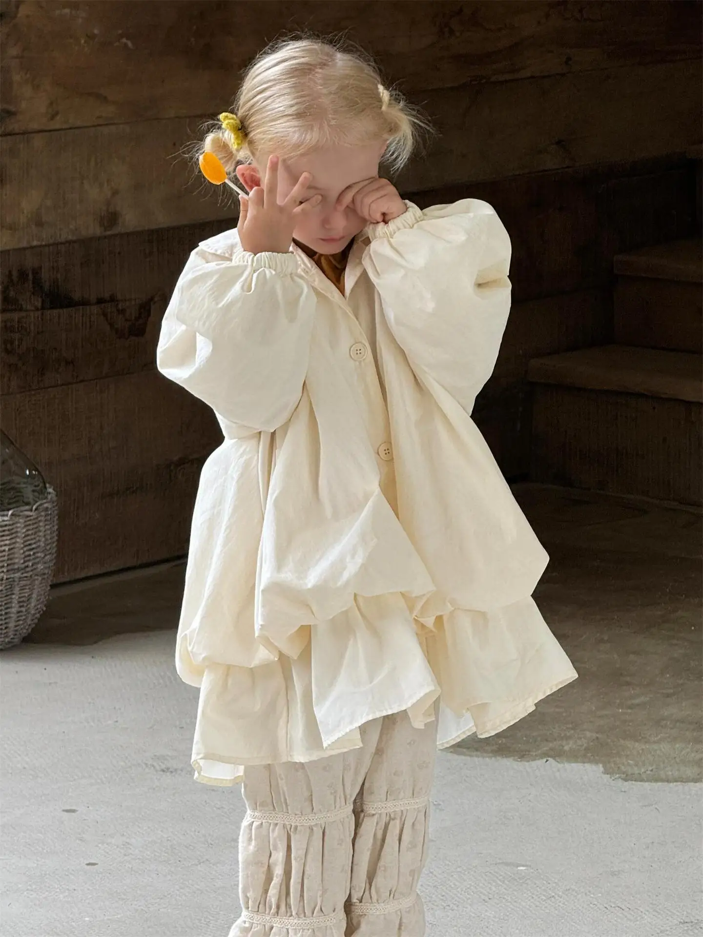 

Girls Coat 2025 Autumn New Childrens Clothes Korean Style Girl Baby Solid Color Flower Bud Skirt Single Breathe Long Sleeve Coat