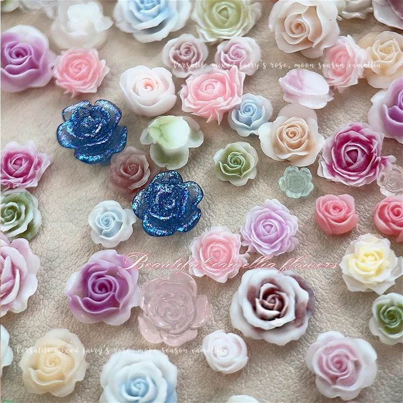 

Retro Gradient Colorful Resin Camellia Flowers Rose Nail Art Decorations Size Mixed Carved Manicure Tools Accessories Wholesale