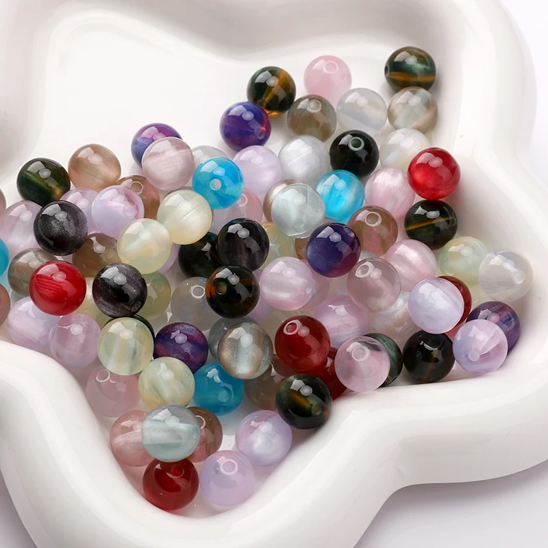 10mm 10pcs Resins Cat Eye Beads Loose Round Loose Spacer Beads Pattern For Jewelry Making DIY Bracelet Necklace Accessories