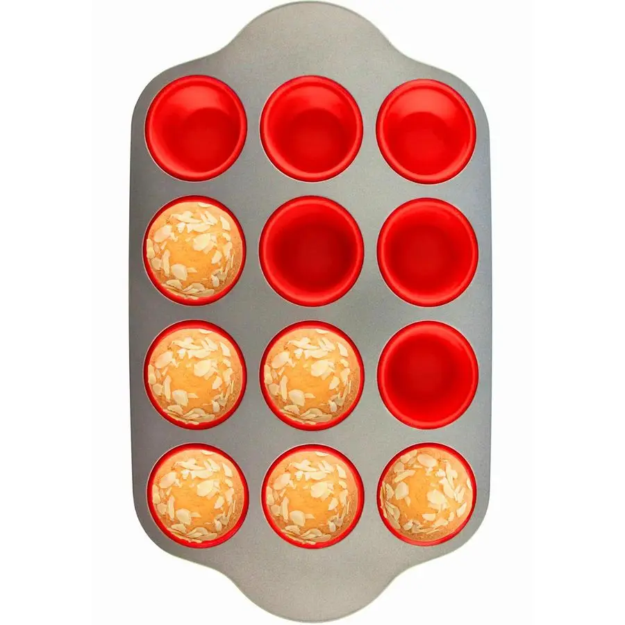 

NonStick 12 Cup Silicone Muffin Pan With Steel Frame BPA Free, NonToxic, AntiWarp, Durable amp Easy to Pop Silicone Muffin Tin P