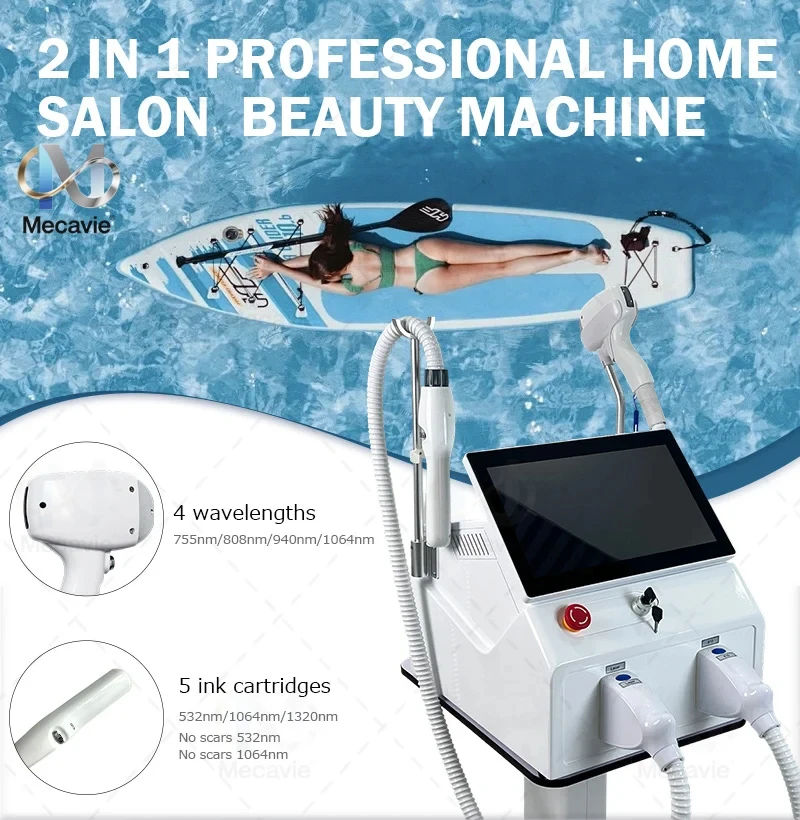 

Портативный лазерный аппарат 2-в-1 для удаления волос (диодный 808 нм) и удаления татуировок (Nd:YAG пикосекундный) 4000 Вт с охлаждением, для домашнего и клинического использования, модель 2026 года