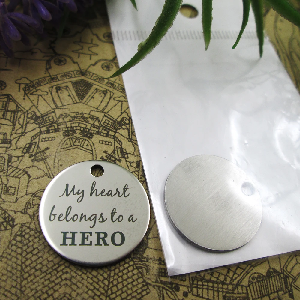 

10pcs/lot " My Heart Belongs To A Hero"Stainless Steel Charms Pendant For Jewelry Making DIY Findings Accessories Wholesale