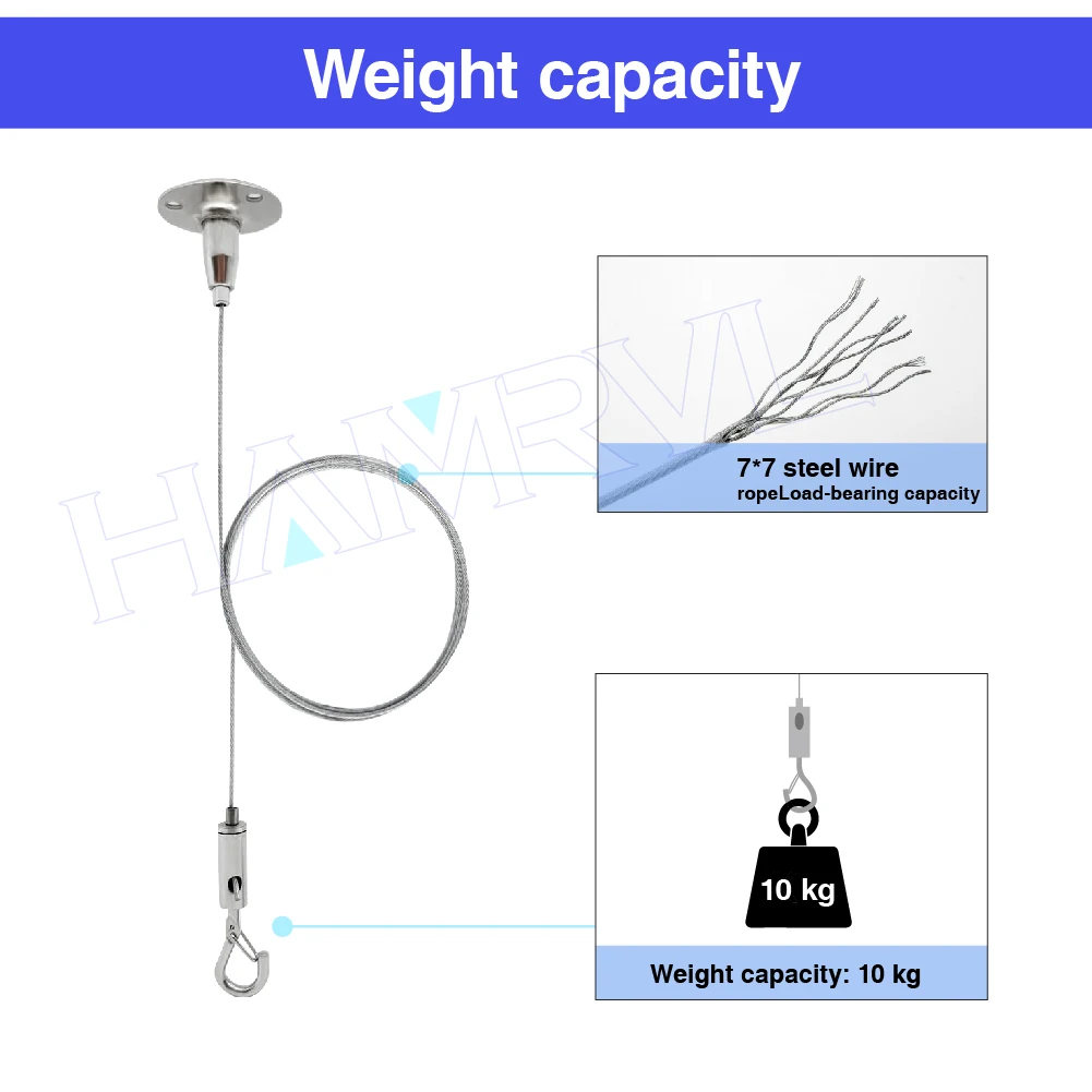 Adjustable Hanging Wire Kit 1M&2M, 10KG Load Capacity, with Hook for Wall/Ceiling Mount of Signs, Lights, Pictures, Mirrors