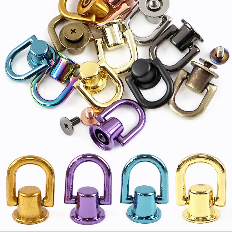 5/10/20 Pcs Metal Screw D-ring Buckle Bag Knapsack Buckles 10mm O Ring Hook for Chain Backpack Side Stud Rivet Clip Clasp