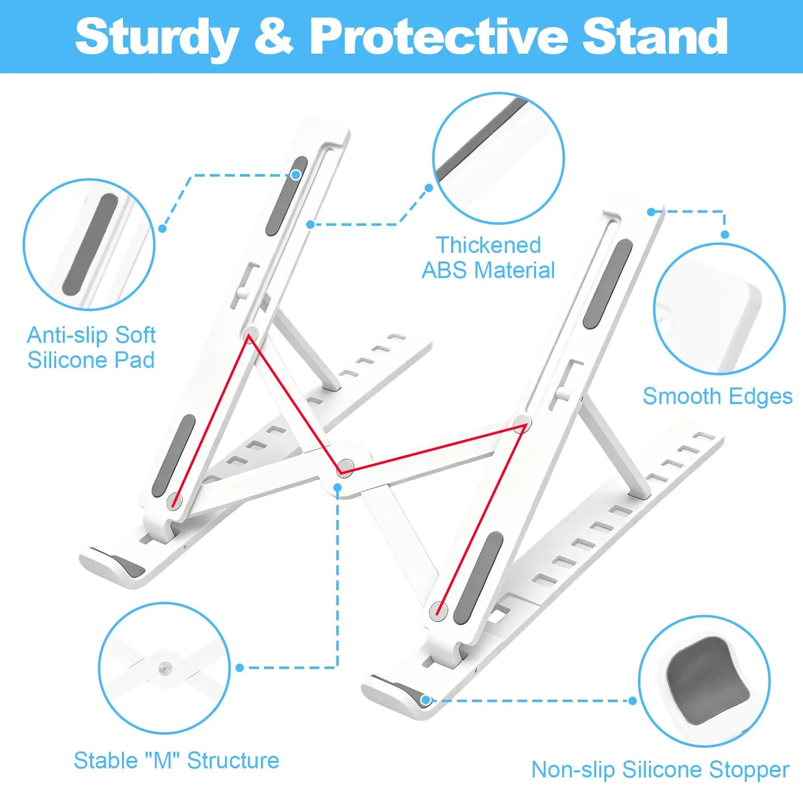 Laptop Stand for Desk Portable Laptop Riser Adjustable Computer Stand ABS+Silicone Foldable Laptop for 10-15.6