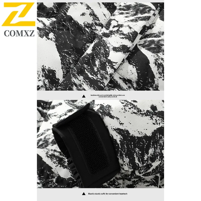 COMXZ 2025 Winter American Streetwear Men's Trendy Hooded Down Coat Thickened Warm Parka Jacket